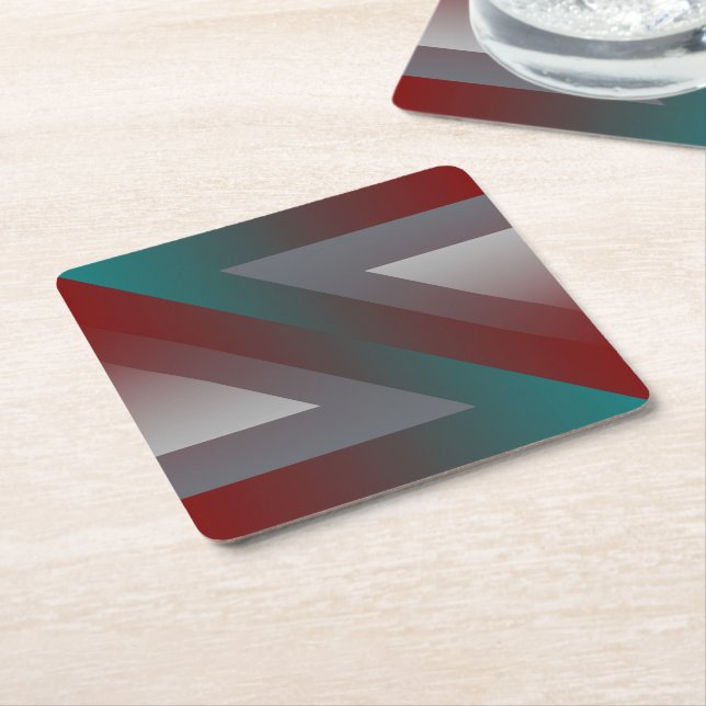 teal burgundy grey triangle square paper coaster (Angled)