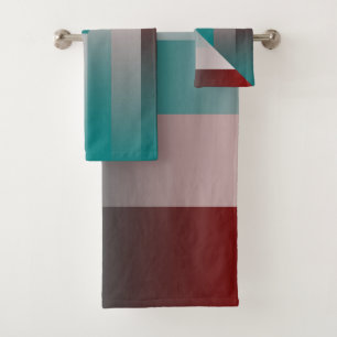 teal burgundy grey triangles bath towel set