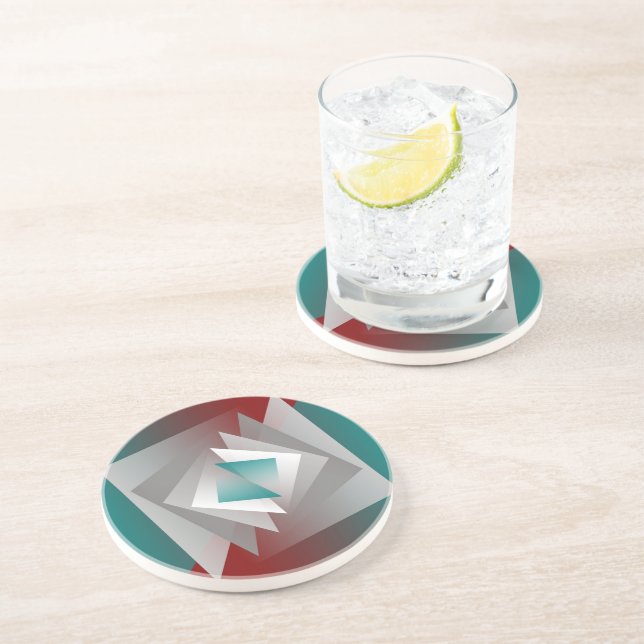 Teal Burgundy Grey Triangles Coaster (Side)