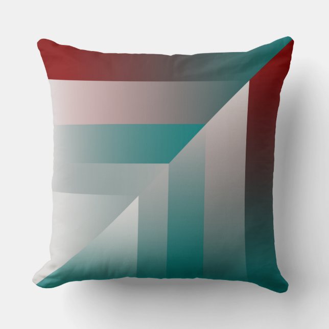 teal burgundy grey triangles cushion (Front)