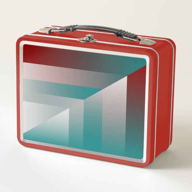 teal burgundy grey triangles metal lunch box (Front)