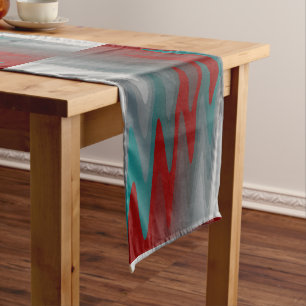 teal burgundy grey waves long table runner