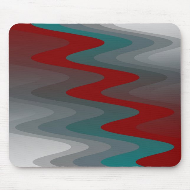 teal burgundy grey waves mouse pad (Front)