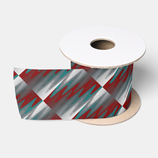 teal burgundy grey waves satin ribbon (Spool)