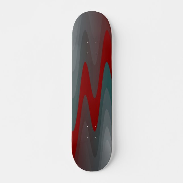 teal burgundy grey waves skateboard (Front)