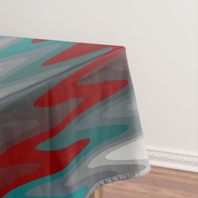 teal burgundy grey waves tablecloth (In Situ)