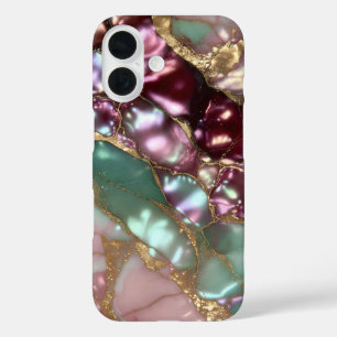 Teal Burgundy Marble Phone Case Gold Luxury