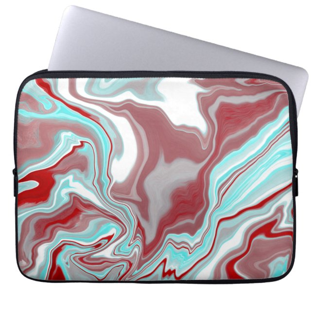 Teal, Burgundy, Red and White Marble Swirls  Laptop Sleeve (Front)