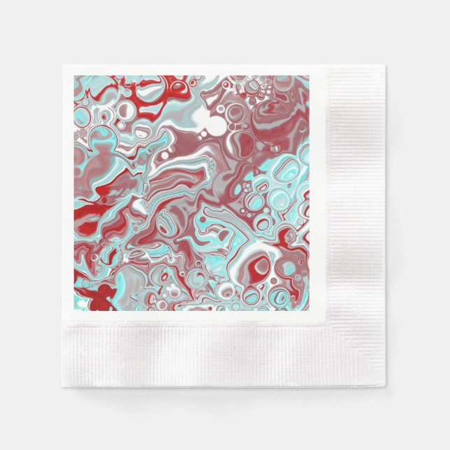 Teal, Burgundy, Red and White Marble Swirls   Napkin (Front)