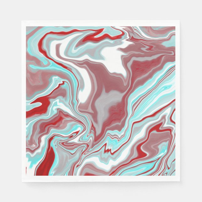 Teal, Burgundy, Red and White Marble Swirls   Napkin (Front)