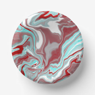 Teal, Burgundy, Red and White Marble Swirls   Paper Plate