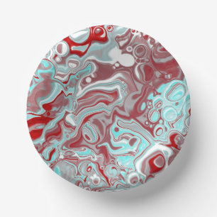 Teal, Burgundy, Red and White Marble Swirls    Paper Plate