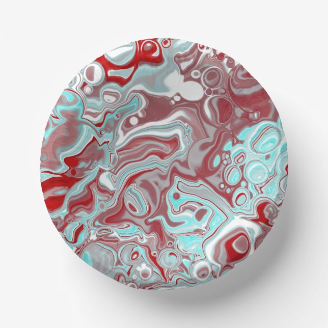 Teal, Burgundy, Red and White Marble Swirls    Paper Plate (Front)
