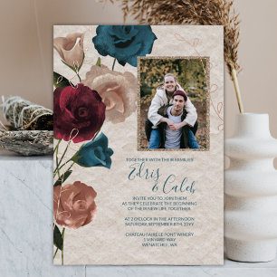 Teal, Burgundy, Rose Gold Roses Wedding