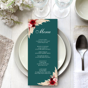 Teal Burgundy Roses and Pampas Grass Menu