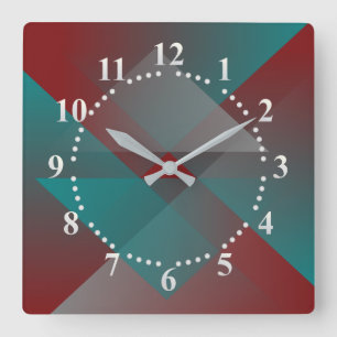 Teal burgundy shades square wall clock
