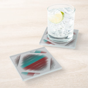 Teal burgundy spinning glass coaster