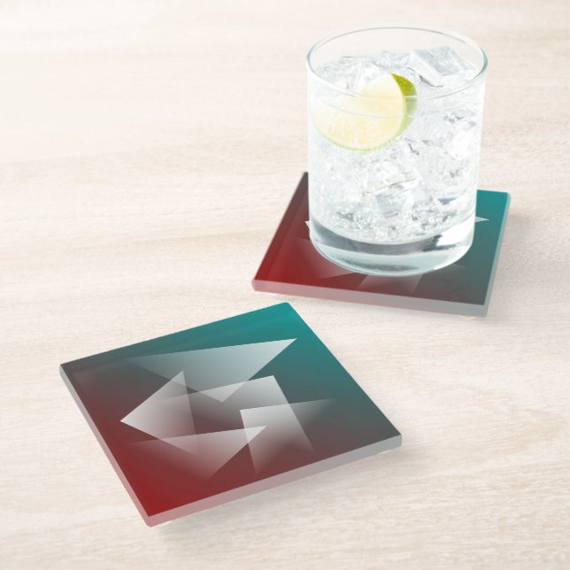 teal burgundy white glass coaster (Angled)