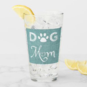 Teal Burlap Dog Mum Glass Cup