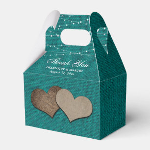 Teal Burlap Heart Wedding Thank You Favour Box