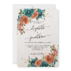 Teal Burnt Orange Budget Rust Wedding Invitation