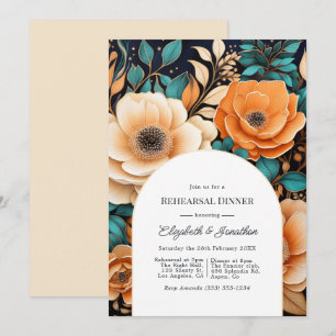 Teal Burnt Orange & Champagne Rehearsal Dinner Invitation