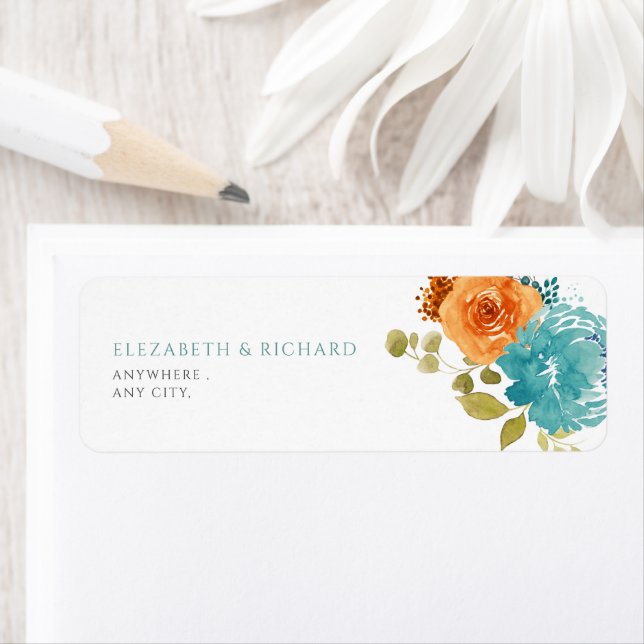 Teal Burnt Orange fall floral Label (Insitu)