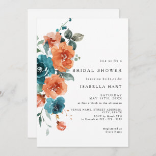 Teal Burnt Orange Floral Bridal Shower Invitation