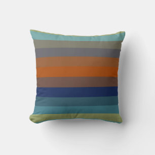 Teal & Burnt Orange Horizontal Stripes Cushion
