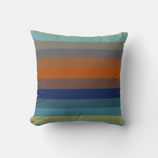 Teal & Burnt Orange Horizontal Stripes Cushion (Front)