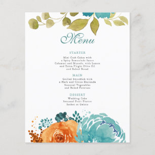 Teal Burnt Orange Terracotta Fall Wedding Menu