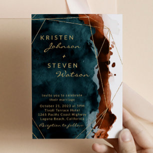Teal & Burnt Orange Watercolor Wedding Invitation