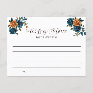 Teal & Burnt Orange Wedding Words of Advice Card