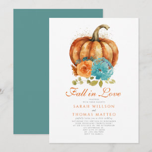 Teal Burt Orange Floral Fall In Love Floral Invitation
