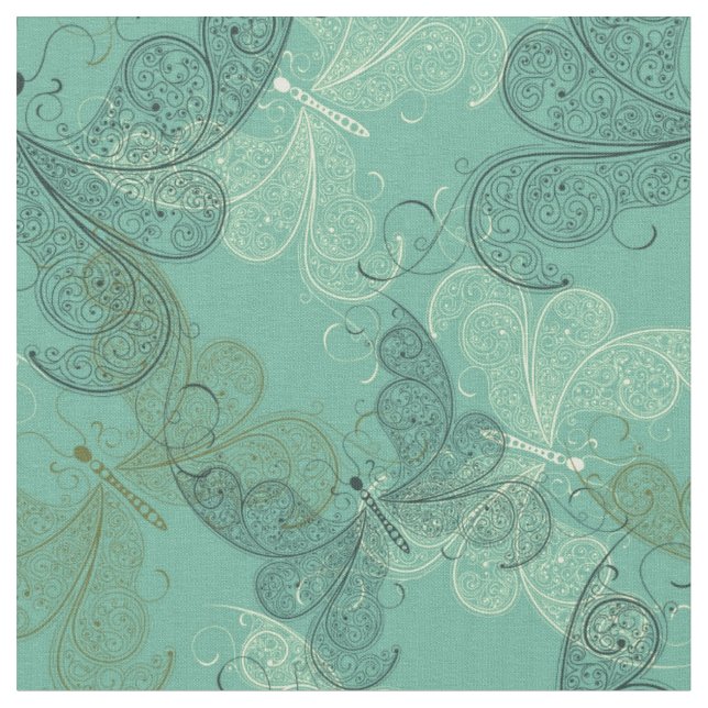 Teal Butterflies 2 Fabric (Close Up)
