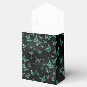 Teal Butterflies On Black Favour Box