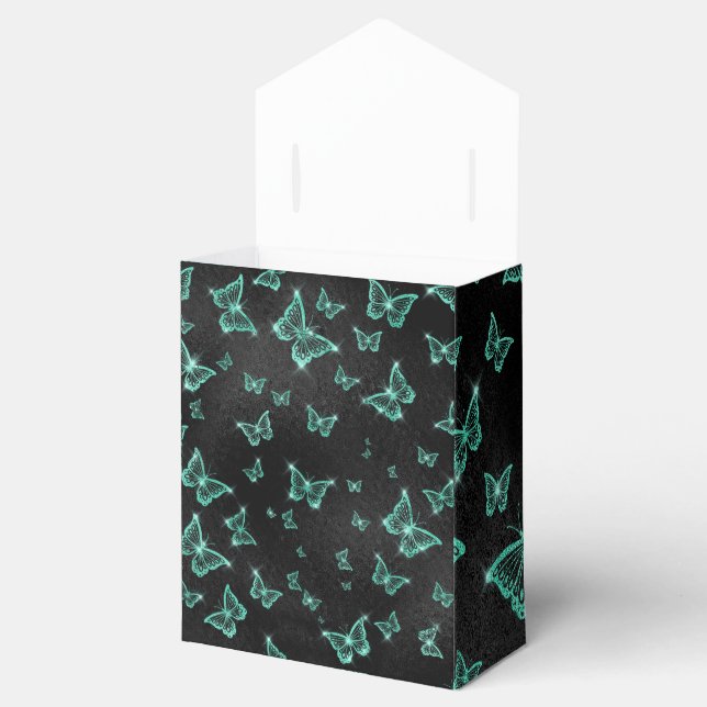 Teal Butterflies On Black Favour Box (Opened)