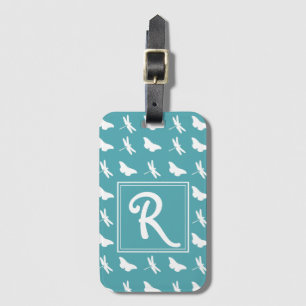 Teal Butterfly and Dragonfly Pattern Luggage Tag