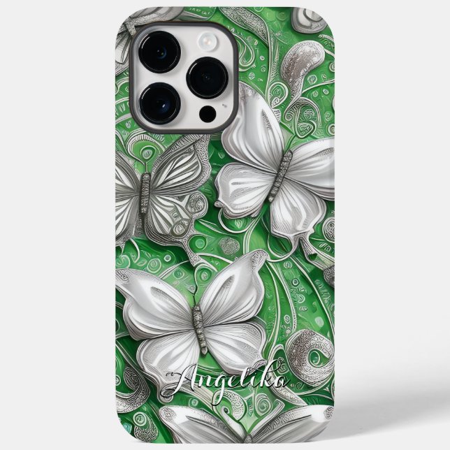 Teal Butterfly and Glitter Personalised Name Case-Mate iPhone Case (Back)