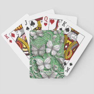 Teal Butterfly and Glitter Personalised Name Playing Cards