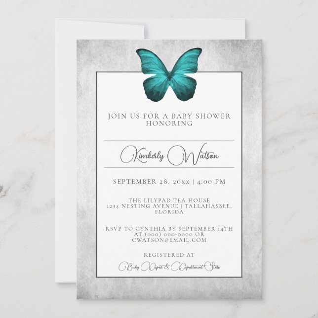 Teal Butterfly Baby Shower Invitation (Front)