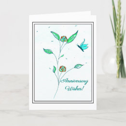 Teal Butterfly Copper Flowers Anniversary Card