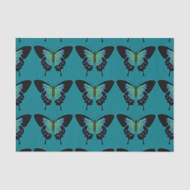 Teal Butterfly Decoupage Tissue Paper (Front)