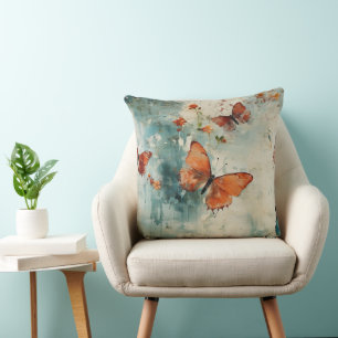 Teal Butterfly English Garden Vintage Floral Cushion