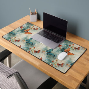 Teal Butterfly English Garden Vintage Floral Desk Mat