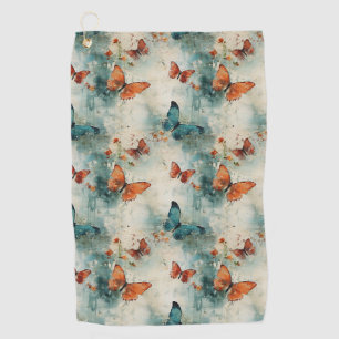 Teal Butterfly English Garden Vintage Floral Golf Towel