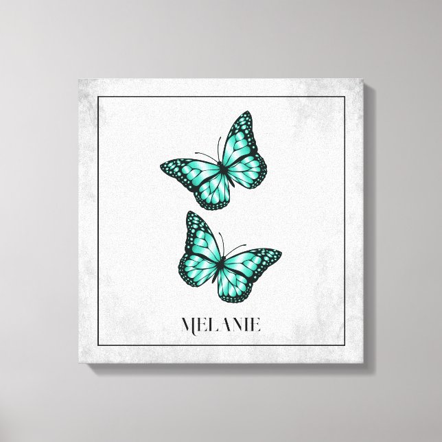 Teal Butterfly Floral Canvas Print (Front)