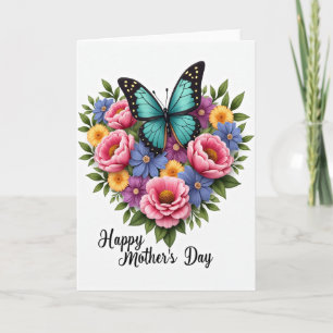 Teal Butterfly Floral Mothers Day Card