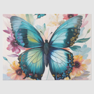 Teal Butterfly Floral Multicolor Art Tissue Paper