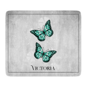 Teal Butterfly Floral Personalised Cutting Board